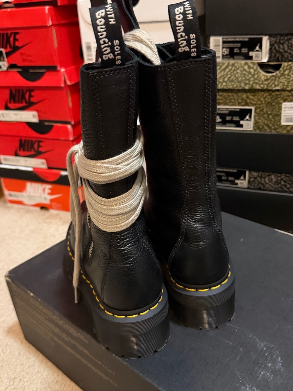 Dr. Marten’s x Rick Owen’s Black Leather Platform Combat Boots with Side Zip - Picture 4 of 7